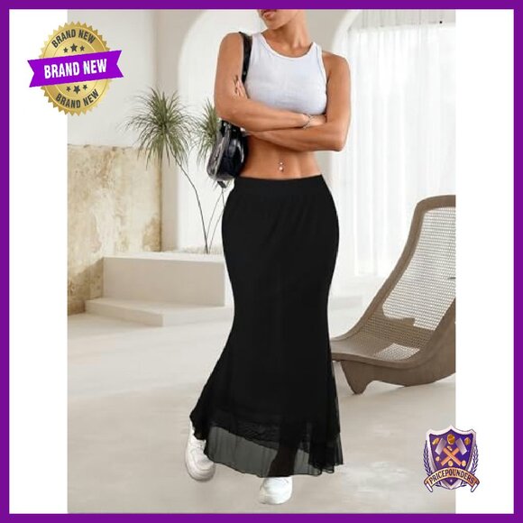 Mesh Maxi Skirt Elastic Waist Flowy Boho Summer Skirt - Picture 6 of 8